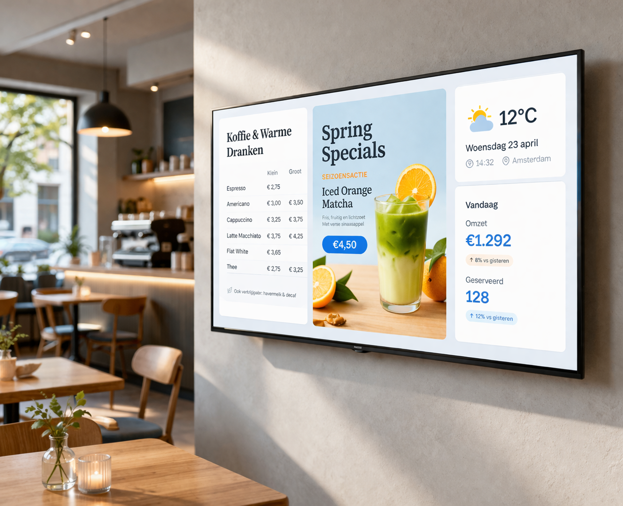 Digital signage on a TV in a business environment